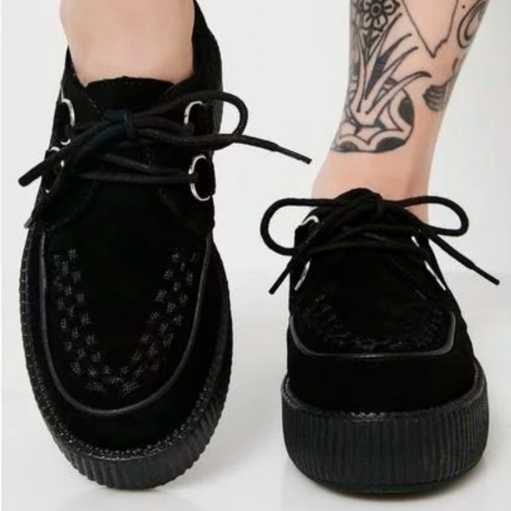 TUK UK  black suede platform heel creepers